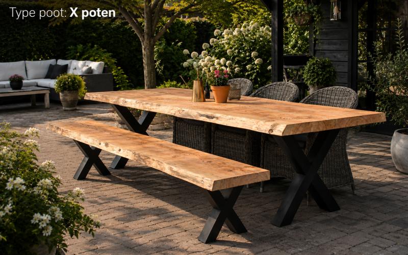 Douglas Boomstam Tuintafel - 5 cm Massief - Stel Zelf Samen - Inclusief Montage